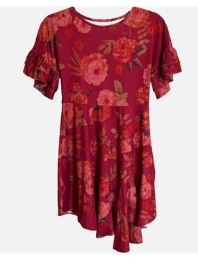Girls Burgundy Floral Fit Flare Dress Flutter Sleeve Tween Sz 10 Spring Mia Joy